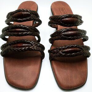 Women's Sandals Trotters Size 8 1/2 N Braided Brown Leather Straps Slip-on Shoes